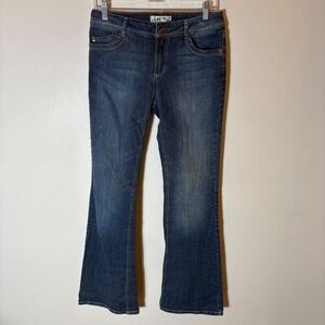 LEI Sophia Hiphugger Y2K Flare Jeans Blue Denim Stretch Size 9